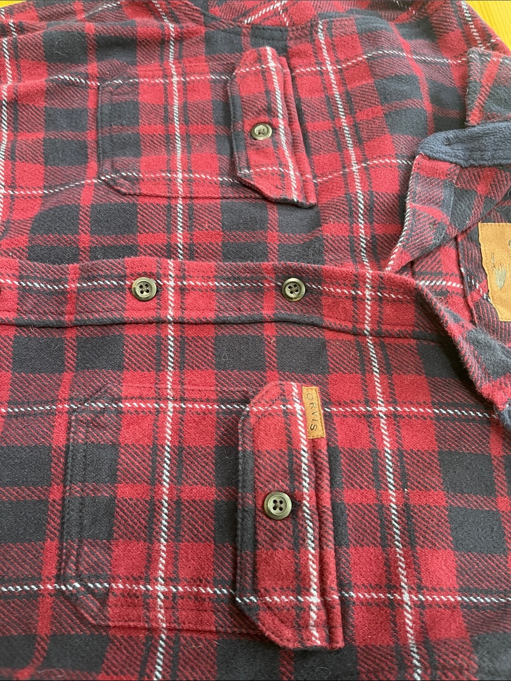 Orvis Big Bear Sangria Red / Navy Blue Tartan Plaid Heavy 100% Cotton Flannel M - Picture 13 of 16